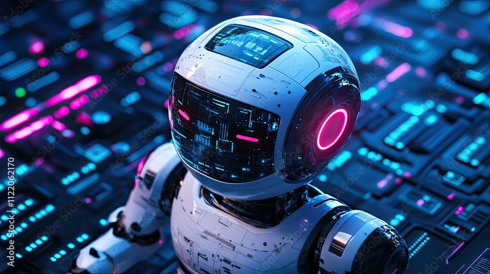 Poster artificial intelligence chat bot connected to computer processing unit -