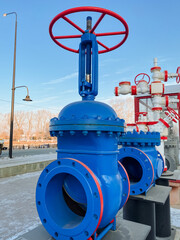 A blue valve equipped with a vibrant red wheel plays a crucial role in the regulation of liquid or gas flow in diverse systems, ultimately ensuring optimal operational efficiency
