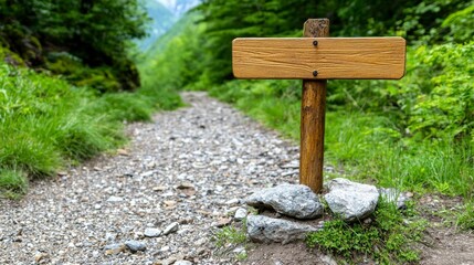 a photostock of a clean hiking trail with minimalist signage, eco-tourism 2025