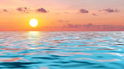 Naklejka premium a photostock of a serene sunset reflected on a calm water surface, tranquil vibes 2025