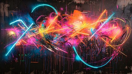 Fototapeta premium Radiant Abstract Graffiti Art with Neon Brushstrokes and Designs