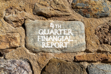 4th quarter financial report symbol. Concept words 4th quarter financial report on beautiful grey...