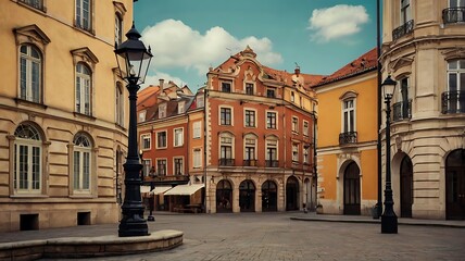 Fototapeta premium Old European City Square with Historic Buildings
