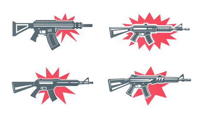 automatic rifles red bursts military weapon set, rifle arms small semi-automatic soldier