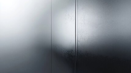 Abstract close-up of textured glass panels, showcasing a gradient of gray tones and subtle light reflections. The image evokes a sense of modern minimalism and understated elegance.