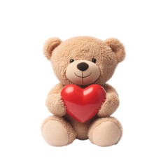 Fototapeta premium Soft teddy bear holding red heart, symbolizing love and affection. Perfect for gifts and decorations. isolated on transparent background