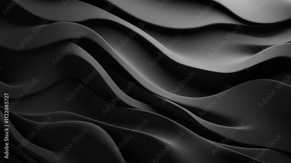 Poster elegant black wave patterns create a mesmerising texture, showcasing dynamic forms and subtle shadow