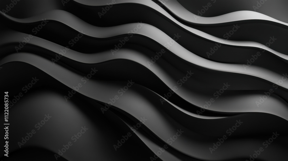Poster elegant black wave patterns create a mesmerising texture, showcasing dynamic forms and subtle shadow