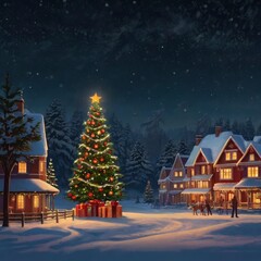 Obraz premium Christmas house in the night