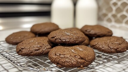 Fototapeta premium Delicious Chocolate Cookies Cooling On A Wire Rack