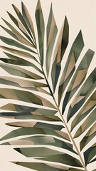 Abstract geometric watercolor palm leaf poster. Modern minimal illustration with palm leaf and hand drawn texture for minimalist print, cover, boho wall decor, mid century design, trendy art