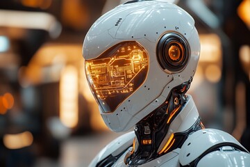 AI controlling a smart home system: A futuristic home where AI is in control, adjusting lights, temperature, and appliances through voice commands. A holographic interface displays the AI’s functions,