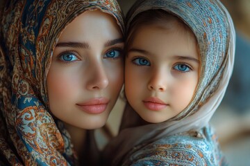 Arabic deaf mute mother and daughter using sign language indoor


