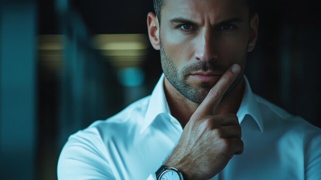 Thoughtful Man in White Shirt, Business Portrait