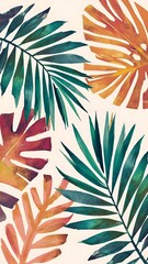 Abstract geometric watercolor palm leaf poster. Modern minimal illustration with palm leaf and hand drawn texture for minimalist print, cover, boho wall decor, mid century design, trendy art