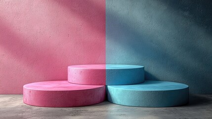 Pastel Pink and Blue 3D Forms with Soft Lighting for Beauty, Abstract Shapes, Modern Design