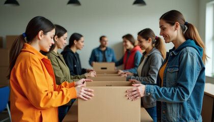 Teamwork Makes the Dream Work: Volunteers Pack Boxes