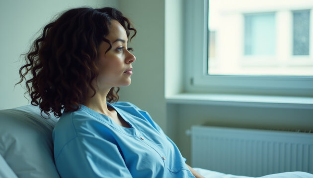 Woman in Hospital Room, Deep in Thought