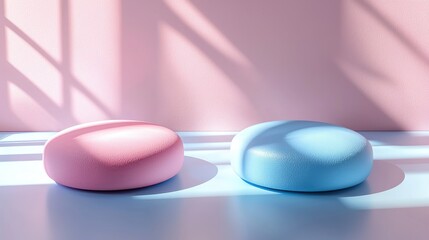 Pastel Pink and Blue 3D Forms with Soft Lighting for Beauty, Abstract Shapes, Modern Design