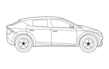 Obraz premium Outline car vector drawing concept design.Vehicle outline sketch illustration isolated on white background.car line art for coloring book.Car icon set.Transport symbol.Vector illustration.