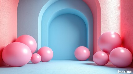 Pastel Pink and Blue 3D Forms with Soft Lighting for Beauty, Abstract Shapes, Modern Design