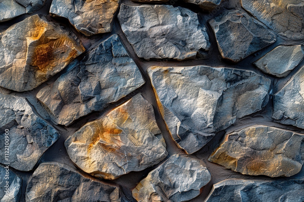 Aufkleber textured stone wall featuring various shapes and colors in natural hues, creating a rustic and earth