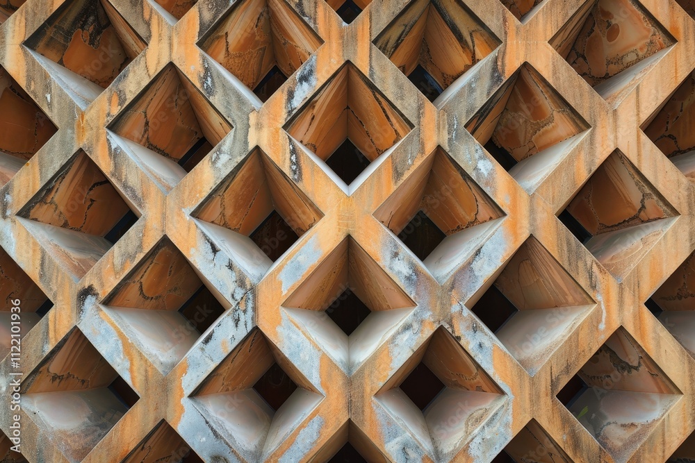 Poster Intricate concrete lattice design showcasing geometric patterns in urban architecture during daylight