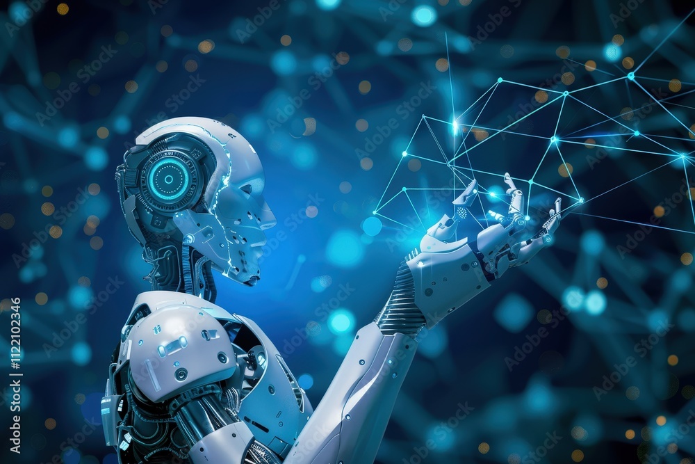 Poster Futuristic digital representation of a human face with intricate circuit patterns glowing in a dark environment showcasing technology and artificial intelligence