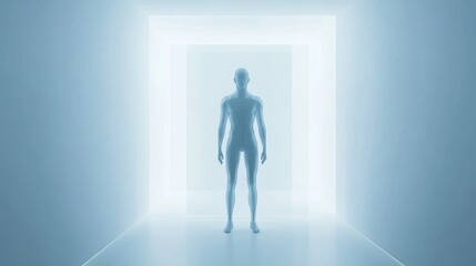 Fototapeta premium A silhouette in a glowing, serene space.