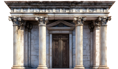 A large building with columns and a door