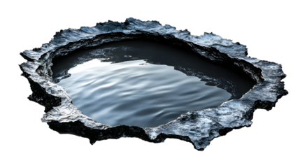 A large hole in the ground with water in it