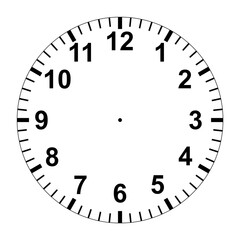 Texture of a minimalist wall clock without hands, with a black dial on a white background. Perfect for interior design projects and time and minimalism concepts.