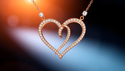 Elegant heart-shaped pendant necklace adorned with diamonds hanging against a blurred background