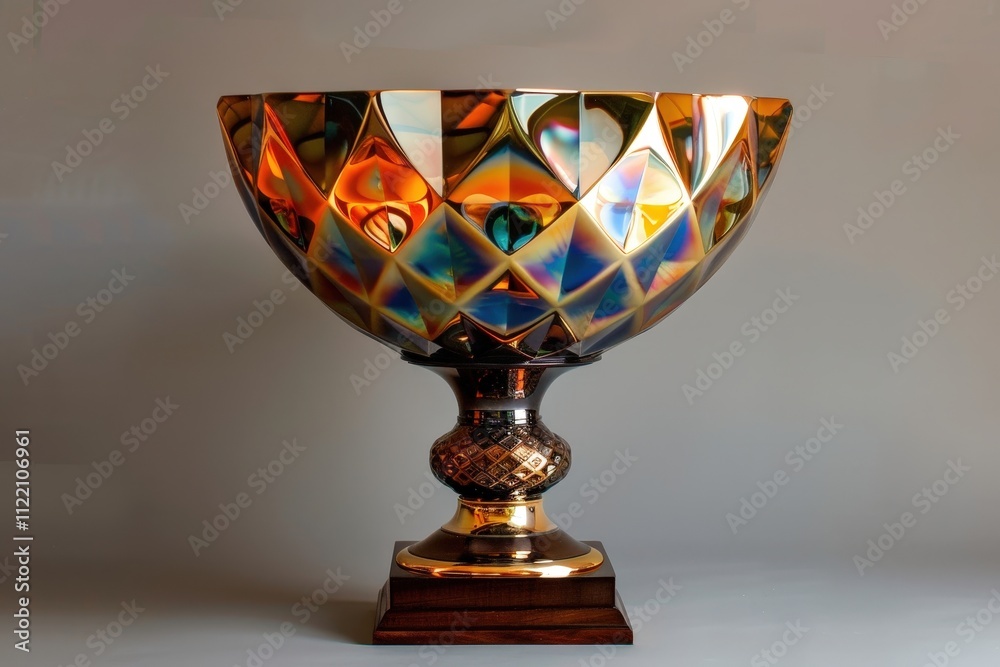 Poster Beautifully crafted decorative bowl with colorful geometric patterns displayed on a neutral background