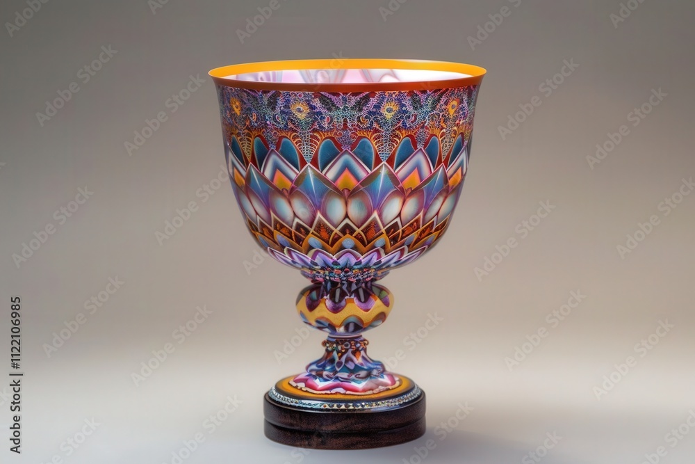 Aufkleber beautifully crafted decorative bowl with colorful geometric patterns displayed on a neutral backgrou