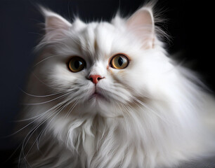 White fluffy Persian cat with yellow eyes