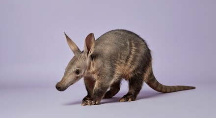 Fototapeta premium Adorable aardvark on pastel purple background for wildlife conservation awareness