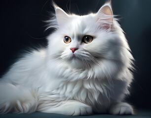 White fluffy Persian cat with yellow eyes