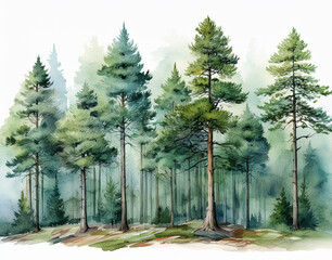 Pine tree forest isolated in a white background 