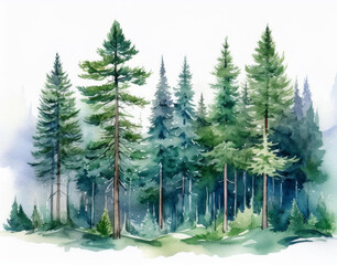 Pine tree forest isolated in a white background 