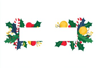 Fototapeta premium horizontal christmas banner with holly leaves and red berries
