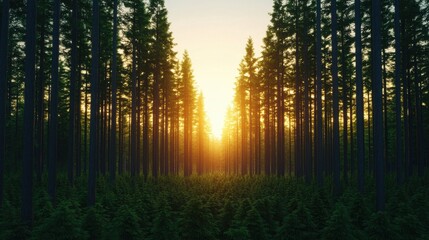 Obraz premium Sunrise forest scene serene nature landscape tranquil viewpoint majestic environment for relaxation