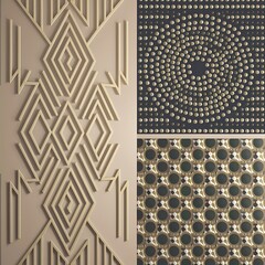 Set of three wall decoration with geometric shapes and dots . Vector illustration