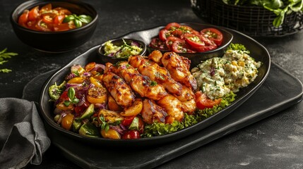 Fototapeta premium Delicious grilled chicken with colorful vegetables.