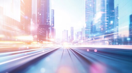 Obraz premium Dynamic cityscape with vibrant motion blur.