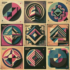 Set of geometric covers. Collection of cool vintage covers. Abstract shapes compositions. Vector.