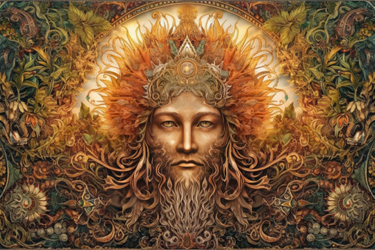 Image of the ancient Slavic pagan god of the sun Yarilo., watercolor style,  