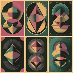 Set of geometric covers. Collection of cool vintage covers. Abstract shapes compositions. Vector.