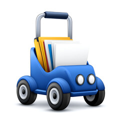 Naklejka premium Bright blue toy car with files inside, perfect for kids' playtime and storage