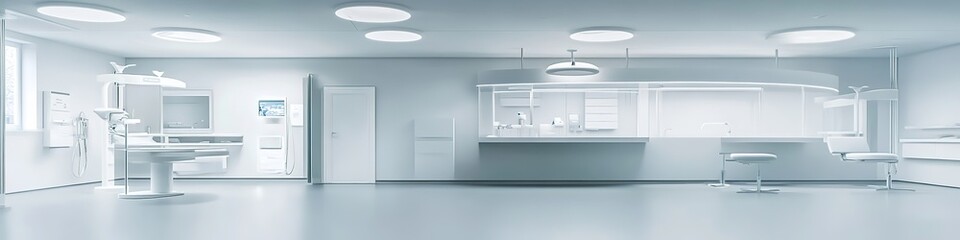 Clean, spacious, modern hospital room with bright lighting